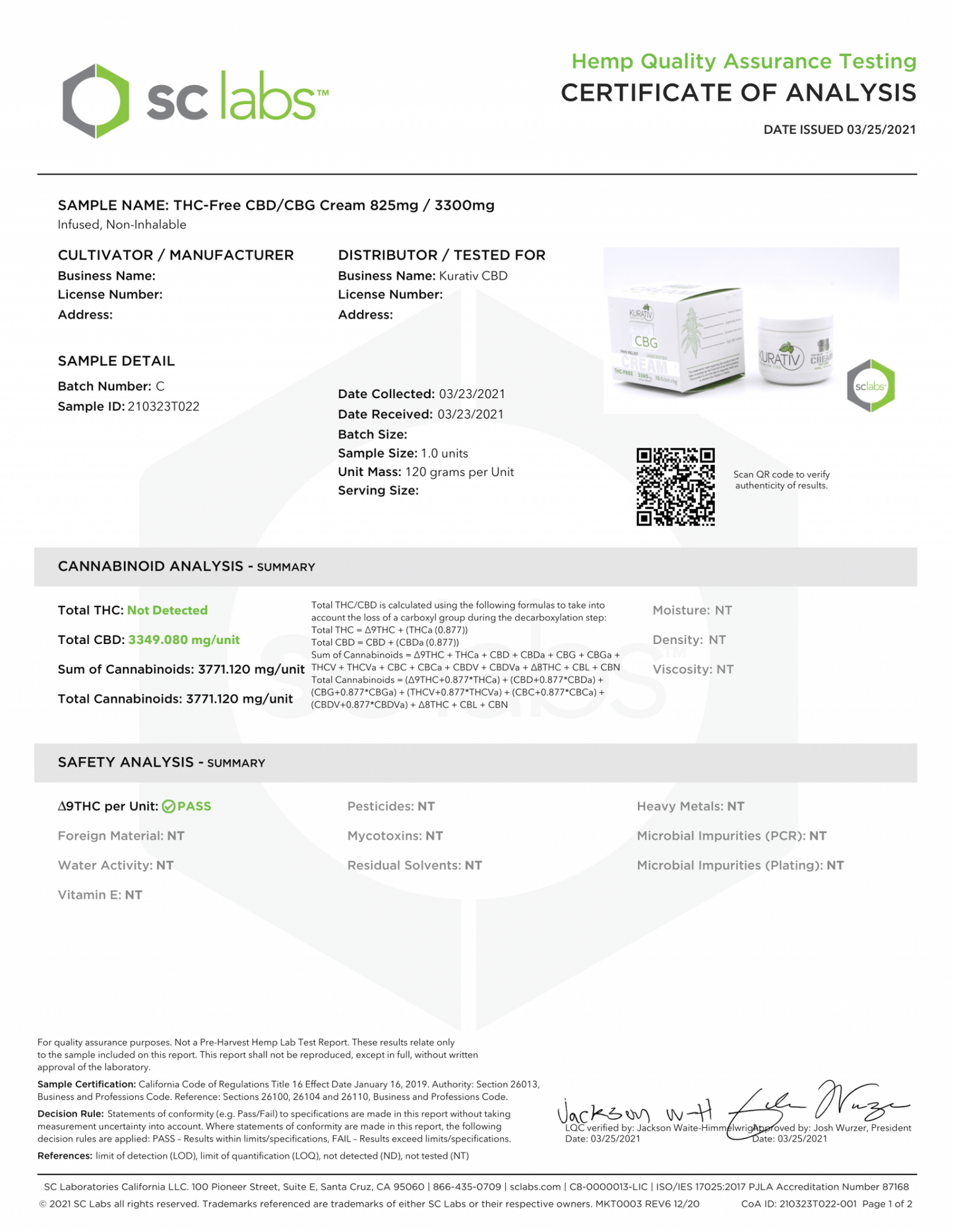 THC-Free CBD CBG Moisturizing Cream - 3300mg Unscented