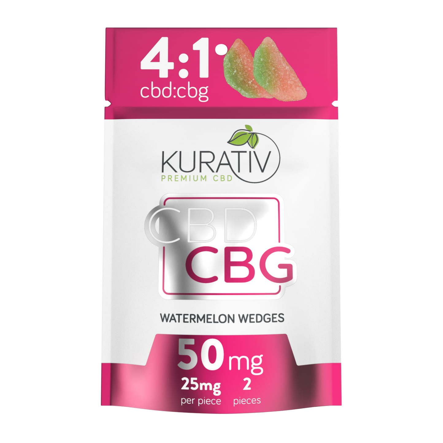 THC-Free CBD CBG - Juicy Watermelon Wedges 50mg (2-pack)