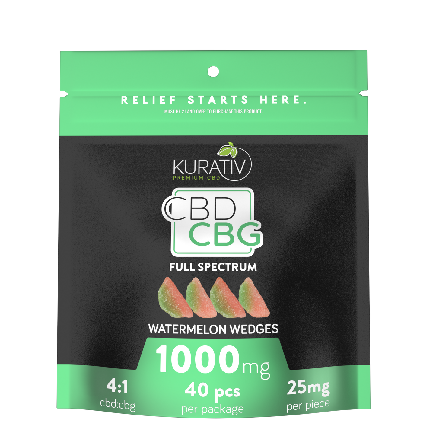 Full Spectrum CBD CBG Gummies 1000mg - Watermelon Wedges