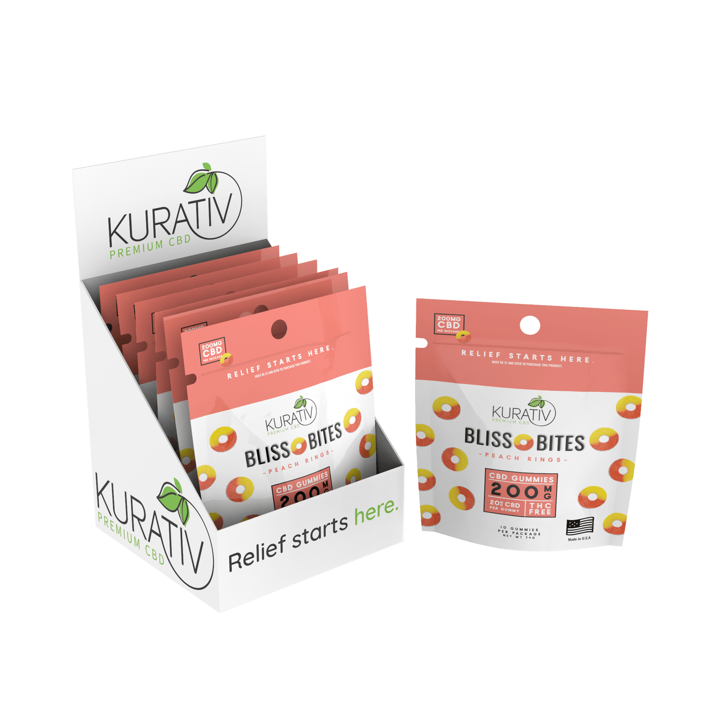 Bliss Bites CBD Gummies 200mg - Peach Rings