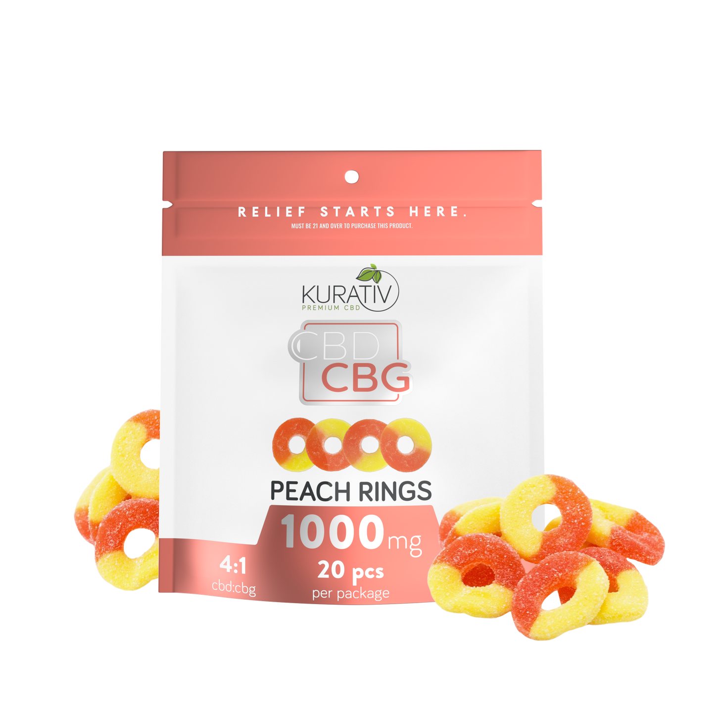 CBD/CBG Gummies THC-Free 1000mg - Peach Rings